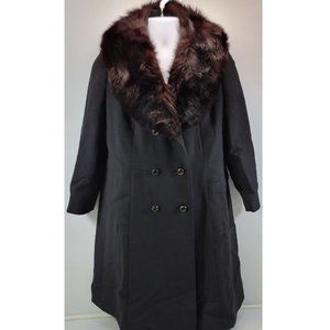 VC) Vintage Mob Wife Era Harris Furs New York 100% Wool Women's Black Coat